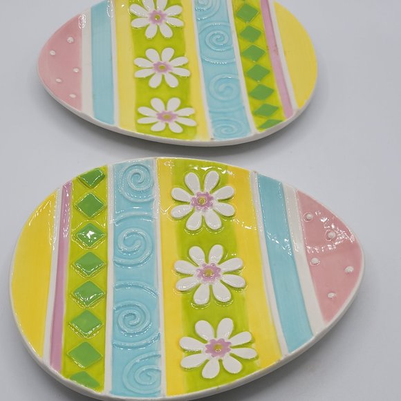 2 Pier 1 Imports Holiday Easter Egg Candy Plate Dish Pastel Colors Daisy 9" Wi - Picture 1 of 9